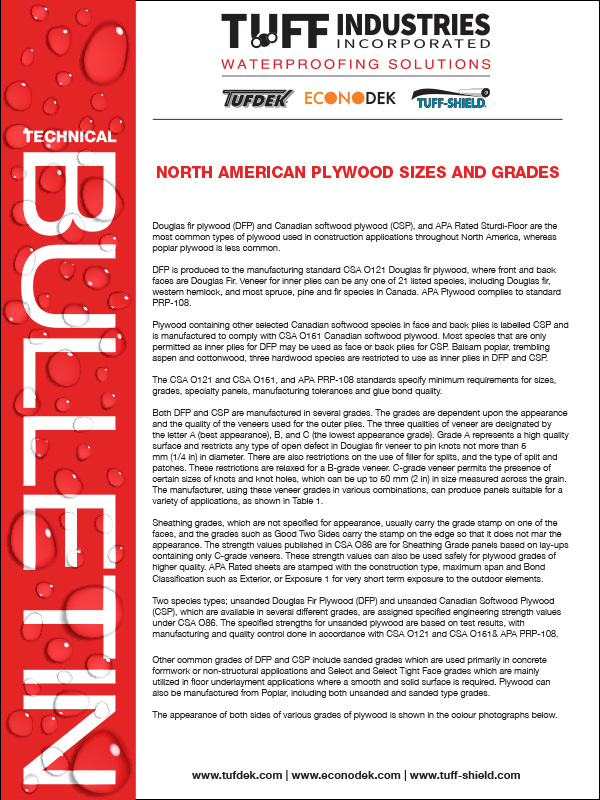 Tuff Industries Bulletin on North American Plywood Sizes and Grades