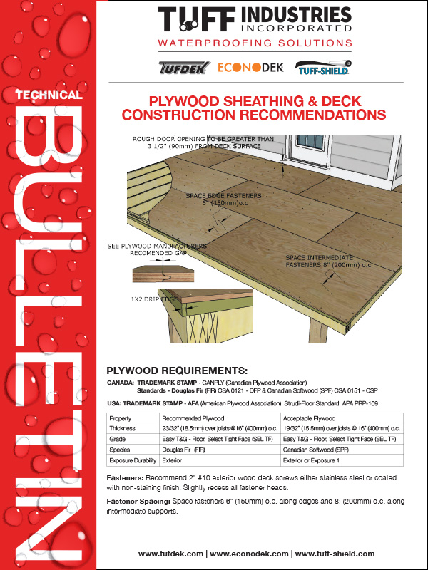 Tuff Industries Bulletin for Plywood Sheathing Deck Construction Recommendations.