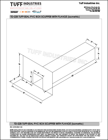 TD-22B TUFF-SEAL PVC BOX SCUPPER WITH FLANGE (isometric) Tuff Industries TD-228 Tiff-Seal Box Scupper diagram.